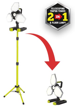 Beyond Bright® Tower, telescoping 2-in-1 tripod tower and floor lamp